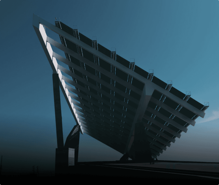 Ground-mounted solar array against a dusk sky